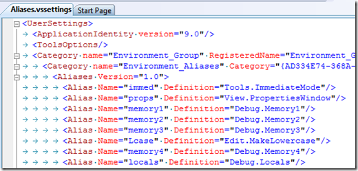 Command Aliases in .vssettings file