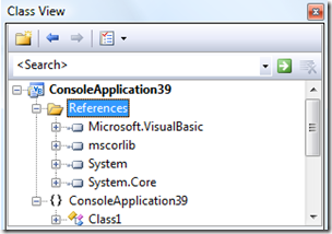Project references showing in the Class View