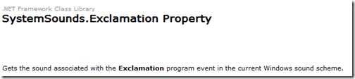 SystemSounds.Exclamation Property help appears