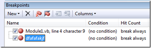 Breakpoints window showing a breakpoint that wasn't inserted in the file.