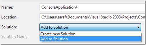 Add to Solution option on New Project Dialog