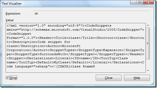 viewing xml using the text visualizer