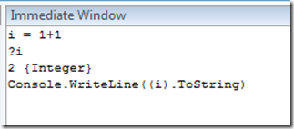 Writing 'i' to console window via immediate window