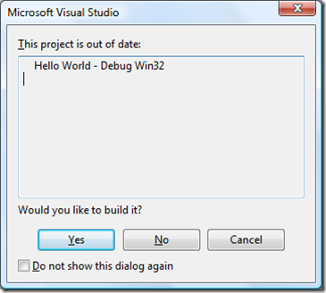 Visual C++ project out of date message box