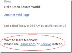 Where to leave feedback section on project homepage