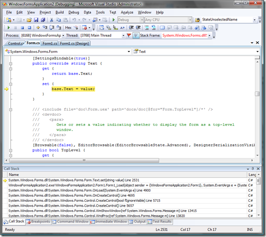 Debugging Form.cs in Windows Forms