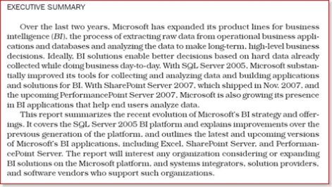 Business Intelligence Executive Summary