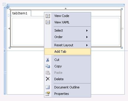 Silverlight TabControl designer sample