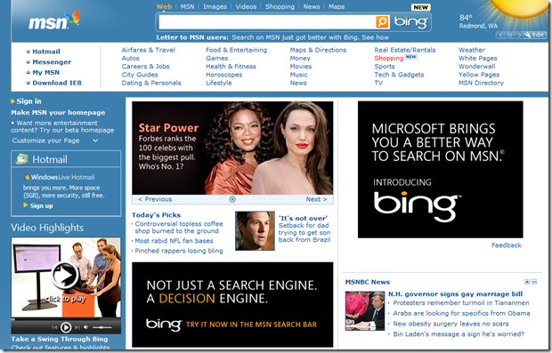 Bing is on 4 places on the MSN home page.. really?