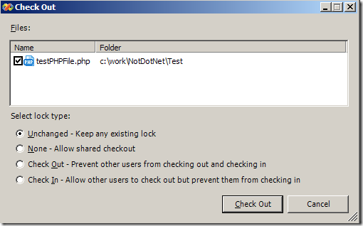 Checking out a PHP file for edit
