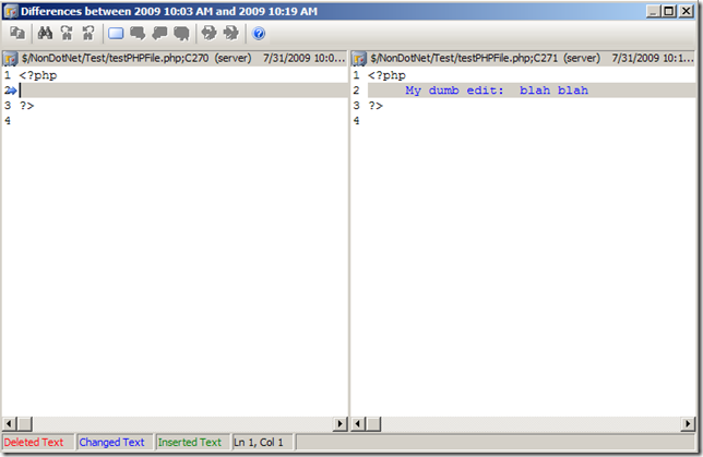 Comparing the two versions of the PHP file in version control