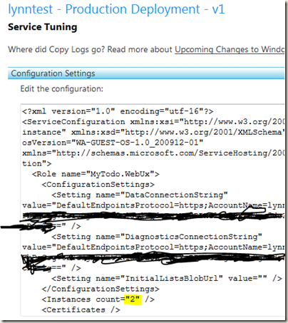 Configuring the number of instances to 2