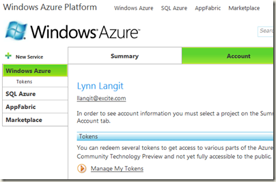 Managing Windows Azure tokens