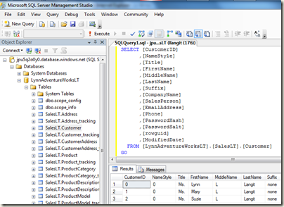 Connecting to SQL Azure with SSMS