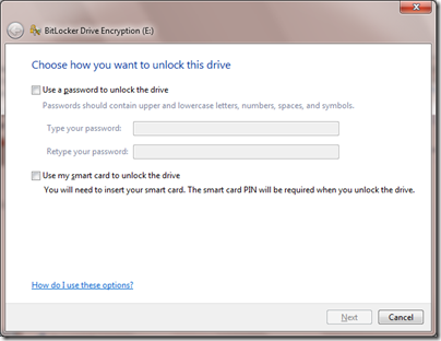 BitLocker encryption options