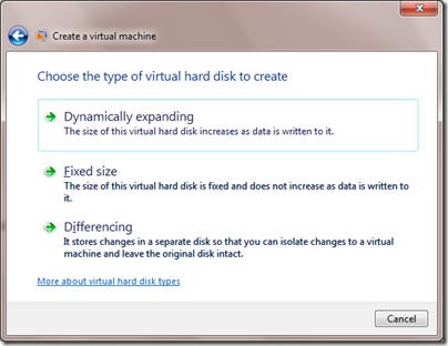 create VHD - advanced options