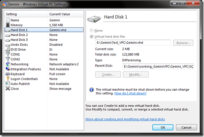 VPC settings dialog