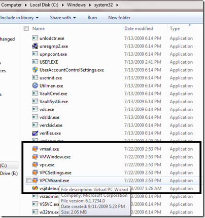 Windows Virtual PC executables