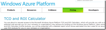 Windows Azure ROI TCO calculator