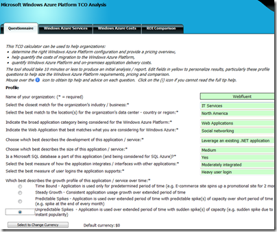 sample data for Windows Azure TCO 