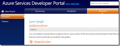 Azure Services Developer Portal for core and live