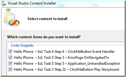 Hello Phone snippets for VS2010