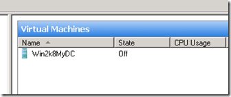 HyperV Manager Win2k8MyDC