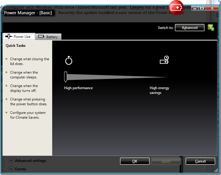 Lenovo Power Manager Power Use Tab