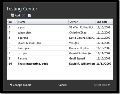 Outspace with the Test Plan picker