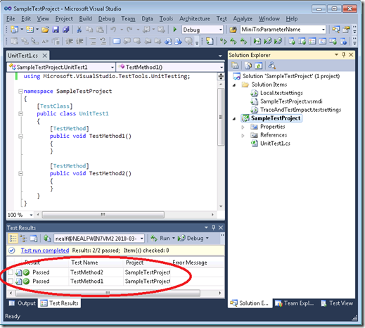 Both tests were executed, even though only TestMethod1 was in context!