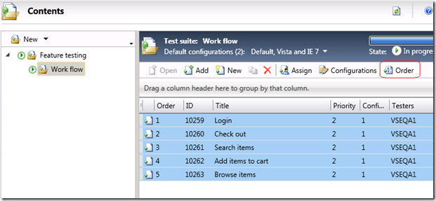 Order button in test plan contents