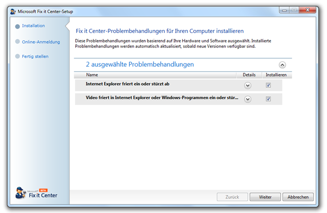 Microsoft Fix it Center-Setup