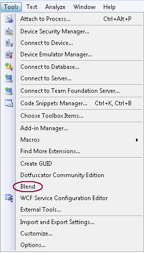 Blend on VS menu