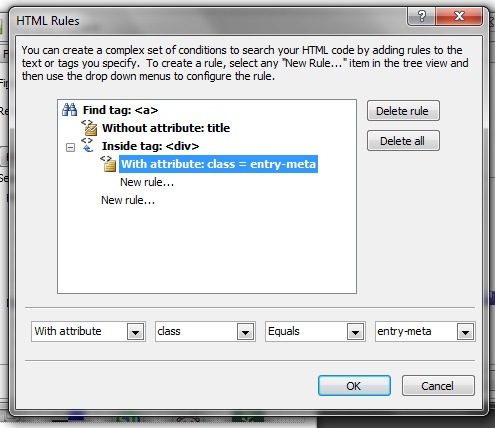 Settings in HTML Rules dialog box