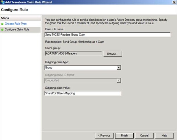 Figure 12 – Configuring a claim rule to send a Group claim based on group membership