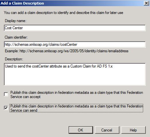 Figure 13 – Configuring a new Claim Description for Cost Center