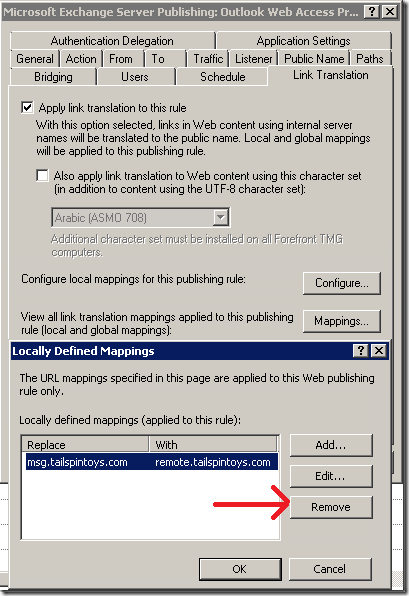 Remove the link translation rule for OWA only