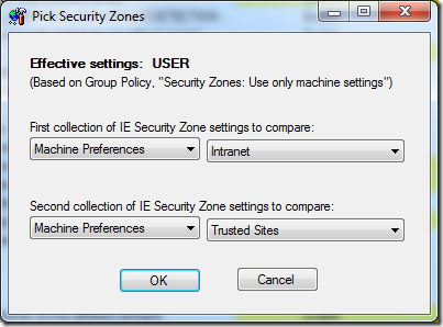 Pick Security Zones dialog