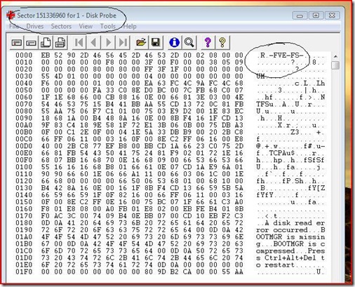 ntfs boot sector of data partition