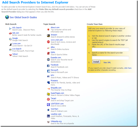 Search providers IE7