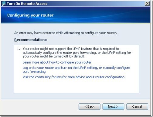 Remote Access Configrating Error Suggestions