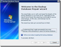 Backup Database Repair wizard