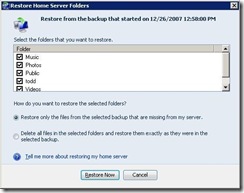 Restore Home Server Folders