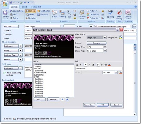 Edit Business Card in Outlook