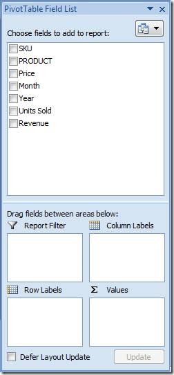 PivotTable Field List