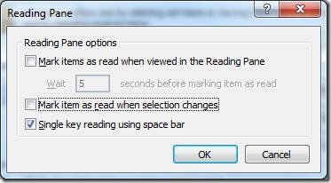 Reading Pane settings