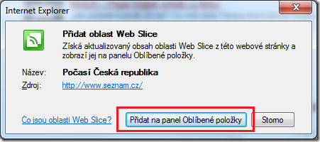 Přidat na panel Oblíbené položky