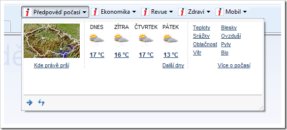 Oblast Web Slice “Předpověď počasí”