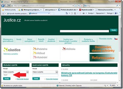 Přidání vyhledávání na portále Justice.cz