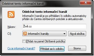 Práce s RSS kanály v aplikaci IE 8